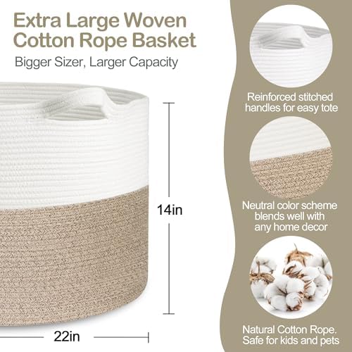MEGASKET Large Rope Storage Basket, Cotton Rope Basket - Image 2