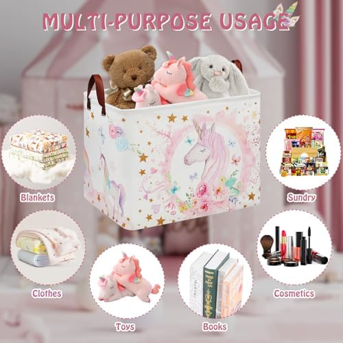 Unicorn Room Decor Kids Basket, Cute Clothes Book Toy Bin - Image 5