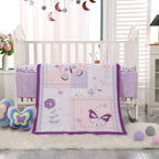 Crib Bedding Set for Girls, 3 Pieces Floral Butterfly Baby Girl Bedding Set - Image 2