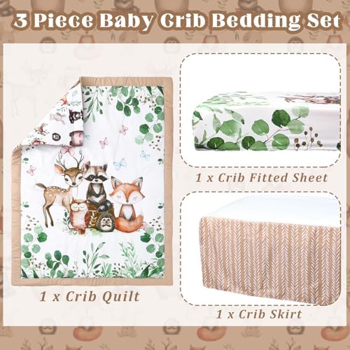 Hahafelt 3 Pcs Woodland Forest Animal Crib Bedding Set - Image 4