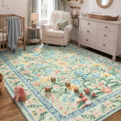 Wonnitar Machine Washable 5x7 Area Rug, Boho Floral Rugs - Image 6