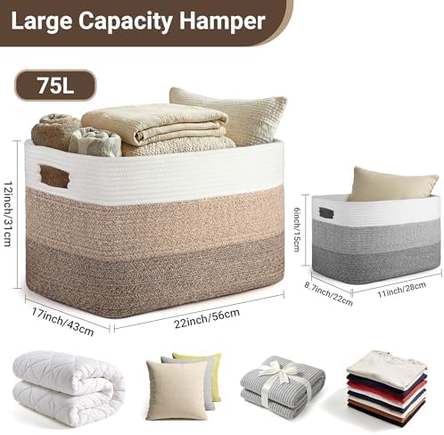 75L Laundry Basket Hamper, Gradient Brown/White - Image 2