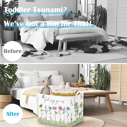Runtoo Christian Bible Verse Floral Nursery Decor Baby Basket Religious - Image 2