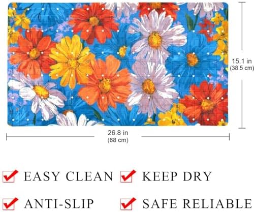 Shower Mat Non Slip 26.8 x 15.1 Inches, Daisies Flowers Bathtub Mat Shower - Image 4