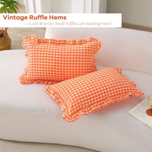 2 Pack Orange Gingham Lumbar Throw Pillow Shams 12''x20'' - Image 3