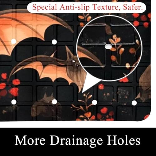 Bathtub Mat Non Slip 26.8x15.1 Inch, Bats Flower Shower Mat - Image 2