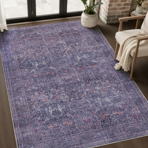 JOLLYVOGUE 3x5 Washable Rug, Vintage Floral Area Rug, Twilight Purple by JOLLYVOGUE
