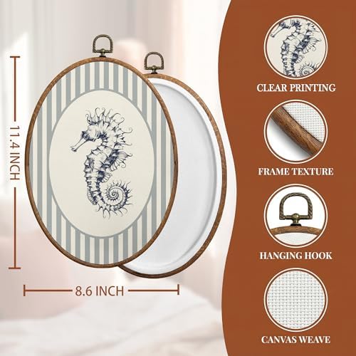 SONMYSULIL Coastal Beach Seahorse Wall Art Decor, Ocean Beach Nursery Oval Wall - Image 6