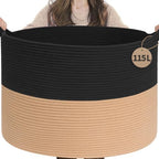 INDRESSME 115L Extra Large Woven Rope Blanket Basket Living Room BlackCamel by INDRESSME