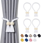 NICEEC 4 Pack Wooden Ball Magnetic Curtain Tiebacks Boho Home Decor Drape Tie by NICEEC