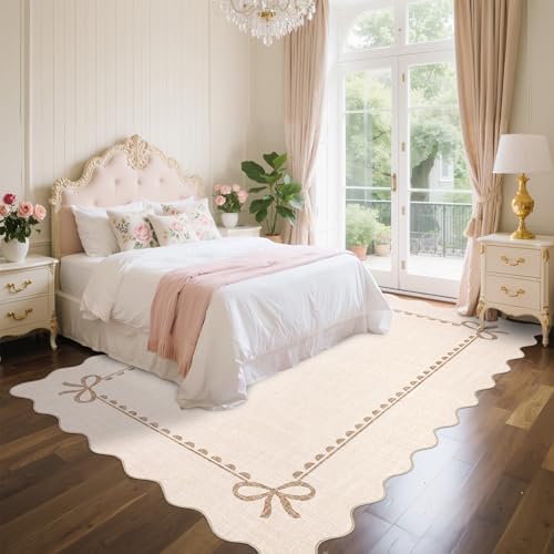 GarveeHome Scalloped Bow Rug 6x9 Washable Beige Rug - Image 3