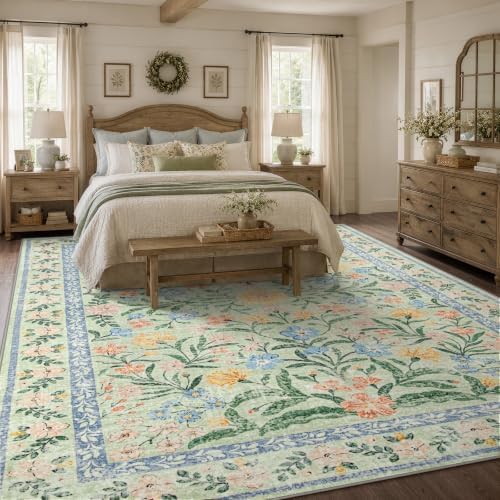 Wonnitar 10x14 Machine Washable Area Rugs, Ultra-Thin Foldable Boho Flower - Image 5