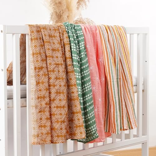 4 Set Muslin Swaddle Blankets Receiving Blanket - Image 4