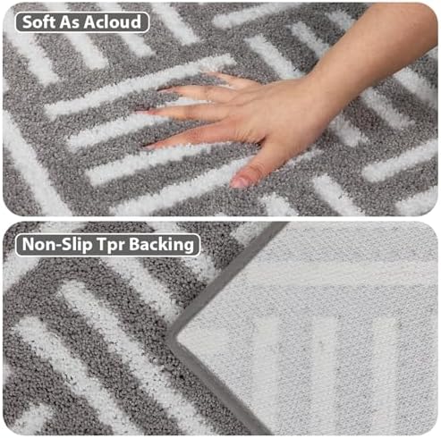 ORTIGIA Striped Gray Bathroom Rugs Non Slip Washable, 20x30 Quick Dry Absorbent - Image 5