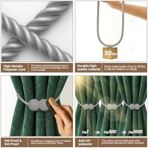 Hion Magnetic Curtain Tiebacks Grey 2pcs, Curtain Holdbacks Hooks Holders - Image 3
