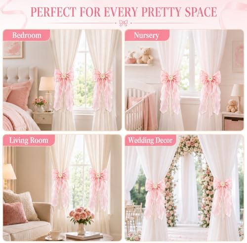 2 Pack Pink Bow Curtain Tiebacks - Image 5