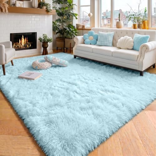 Amdrebio Light Blue Fluffy Big Rug 6x9 by Amdrebio