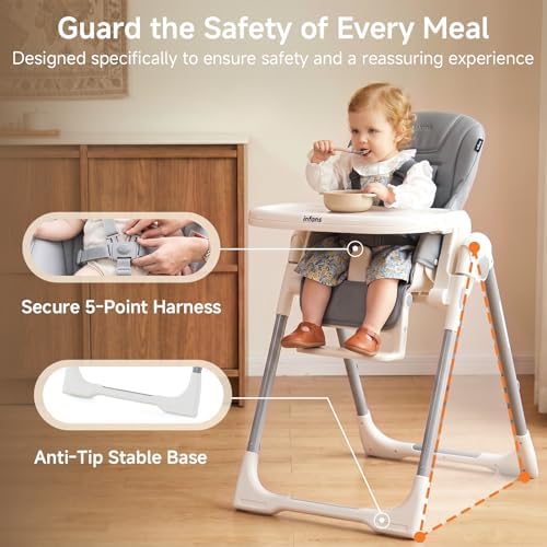 INFANS High Chair for Babies and Toddlers Reclining Seat Light Grey - Image 6