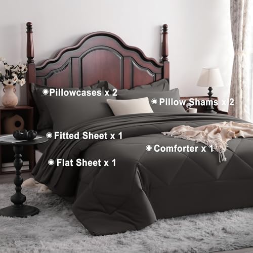 NTBAY Queen Microfiber Bed in a Bag, Comforter Set 7 Piece, Dark Grey - Image 4