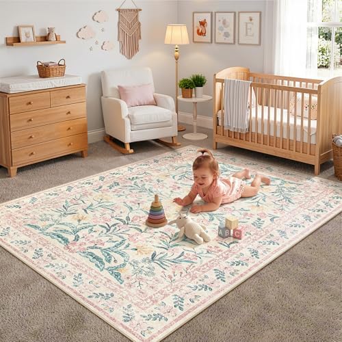 Lahome Area Rugs 8x10 for Living Room, Boho Pink Washable Dorm Bedroom Rug - Image 4