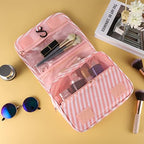 Hanging Toiletry Bag for Women, Portable Pink Striped Summer Beach Bag - Image 4
