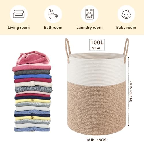 OIAHOMY 100L Nursery Hamper Laundry Basket Laundry Hamper Brown/White - Image 2