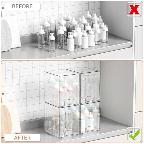 Yieach 7.5" High Stackable Storage Bins, 4 Pack Bottle Station and Baby Bottle - Image 5