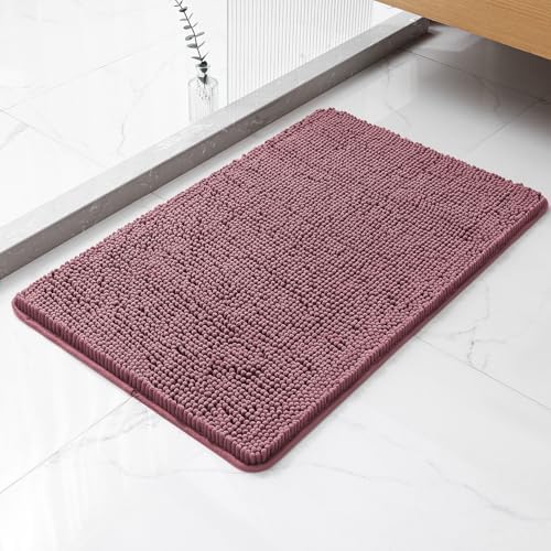Chenille Bathroom Rug 20"x32" Dusty Rose, Non-Slip Plush Bath Mat by Kildoss