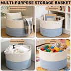 90L Large Blanket Basket, Woven Laundry Basket-White&Blue - Image 6