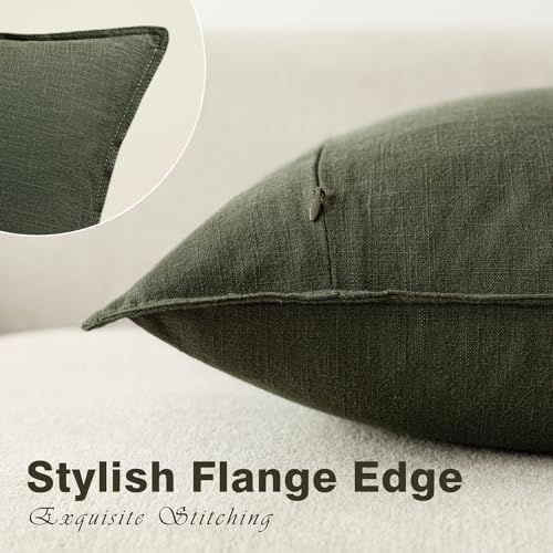Foindtower Linen Solid Decorative Throw Pillow Cover 24x24 Inch Dark Green - Image 3