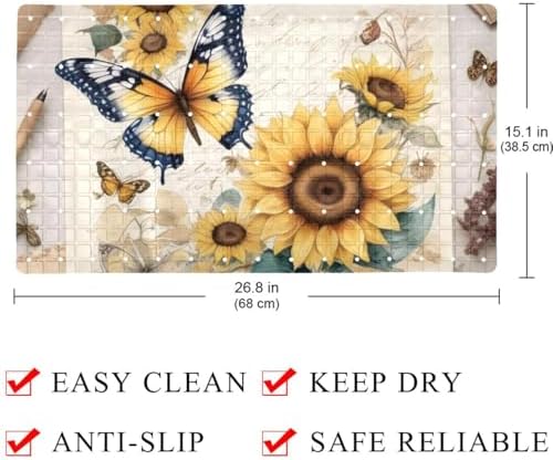 Shower Mat Non Slip, Butterflies Sunflower Anti Slip Bath Mat - Image 4