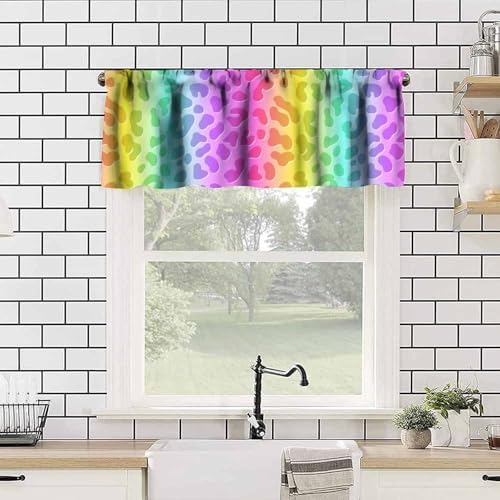 Rainbow Leopard Skin Valance, Colorful Neon Gradient Cheetah Dots Abstract - Image 4