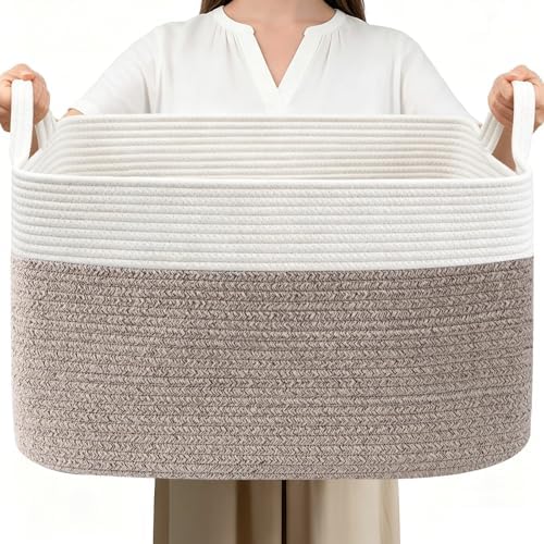 65L Laundry Basket with Handles, Woven Blanket Basket by HZFTJOY