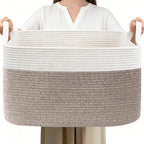 65L Laundry Basket with Handles, Woven Blanket Basket by HZFTJOY
