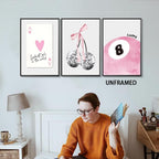 JBZZD Pink Coquette Canvas Wall Art Set of 3 Trendy Preppy Disco 8 Ball Cherry - Image 6