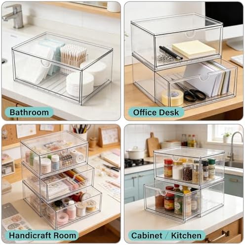 Prsildan Acrylic Makeup Organizer, 3 Pack Stackable Clear Storage Drawers - Image 4