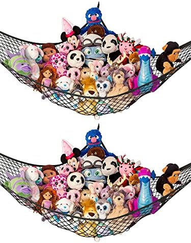 Large Stuffed Animal Storage Hammock 2 Pack | Holds 12 lbs | Corner Stuffed by LillysLove