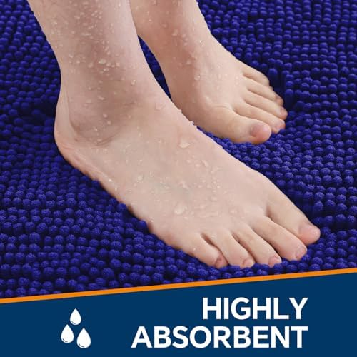 Chenille Bathroom Rug 20"x32" Royal Blue, Non-Slip Plush Bath Mat - Image 4