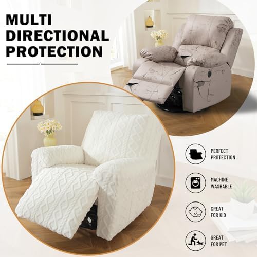 vctops 4 Pieces Recliner Chair Covers, Geometric Jacquard Plush Recliner - Image 5