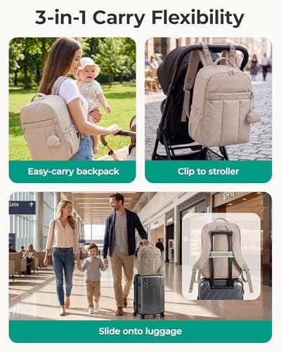 BAGSMART Diaper Backpack with Insulated Pockets & Changing Pad, Coffee Brown - Image 5