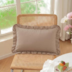 Set of 2 Taupe Ruffled Lumbar Pillow Covers 12x20 Inch, Soft Fabric Solid Color - Image 2