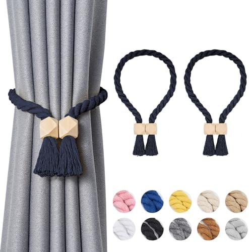 NICEEC 2 Pack Wooden Polyhedron Magnetic Curtain Tiebacks Boho Home Decor Drape by NICEEC