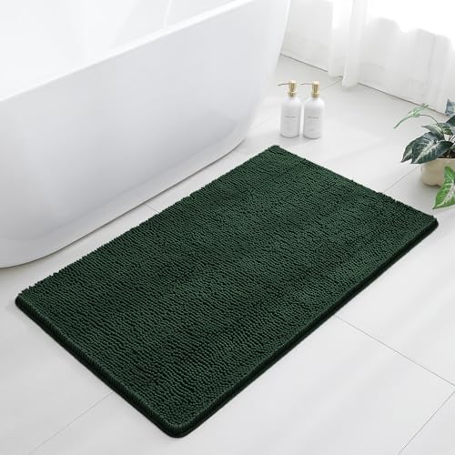 Chenille Bathroom Rug 30"x50" Dark Green, Large Plush Bath Mat by Kildoss