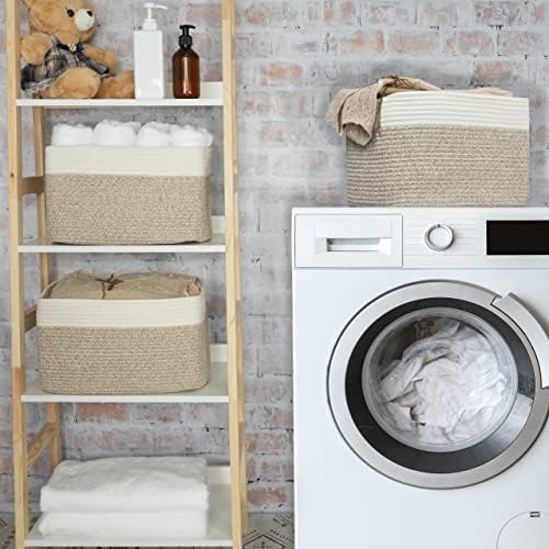 XUANGUO Woven Cotton Rope Storage Baskets 15x10x9.3" 3 Pack White and Brown - Image 6