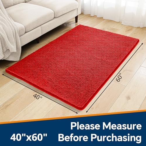 Chenille Bathroom Rug 40"x60" Red, Large Plush Bath Mat - Image 2