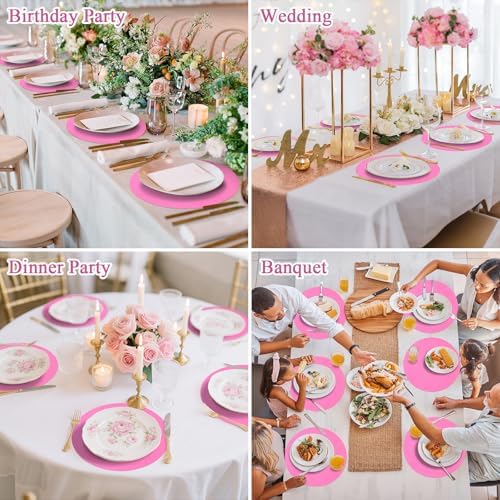 SHACOS 100 pcs Ultra Pink Round Disposable Placemats 13 inch Colored Paper - Image 6