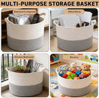 65L Large Blanket Basket, Woven Rope Laundry Basket-White&Grey - Image 6