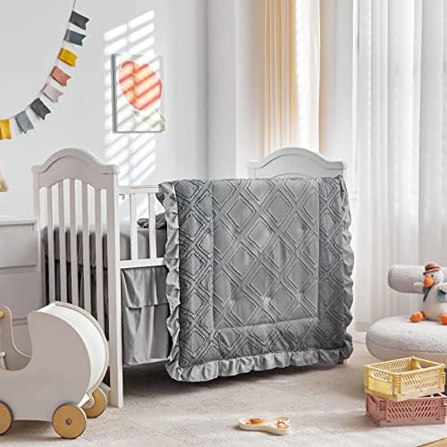 Tufted Ruffle Crib Bedding Set 3 Pieces Baby Boho Quilted Comforter by Uozzi+Bedding