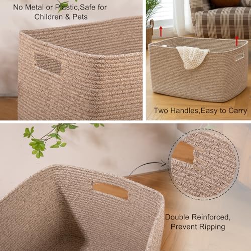 OIAHOMY 96L XXXLarge Blanket Basket Woven Cotton Rope Storage Basket Brown - Image 4
