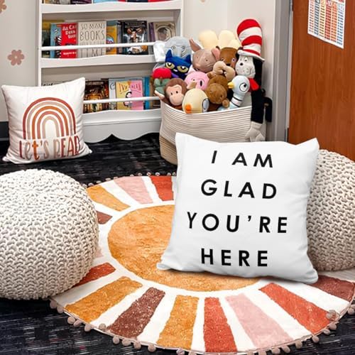 Classroom Decor Pillow Covers 18x18, I'm Glad You're Here Decorative Throw - Image 2